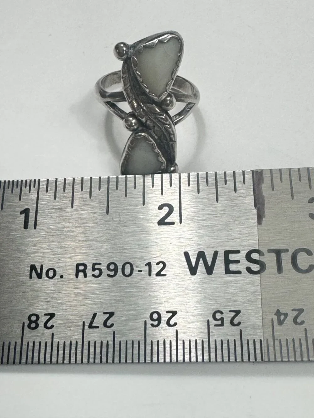 Native American Mother of Pearl Ring Approx Sz 6 2 Stone Sterling Silver Stamped